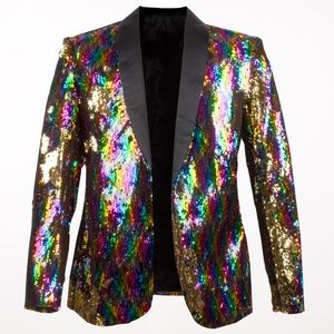 MEN SEQUIN BLAZER JACKET GOLD/GREEN / RED TUXEDO PARTY JACKET.